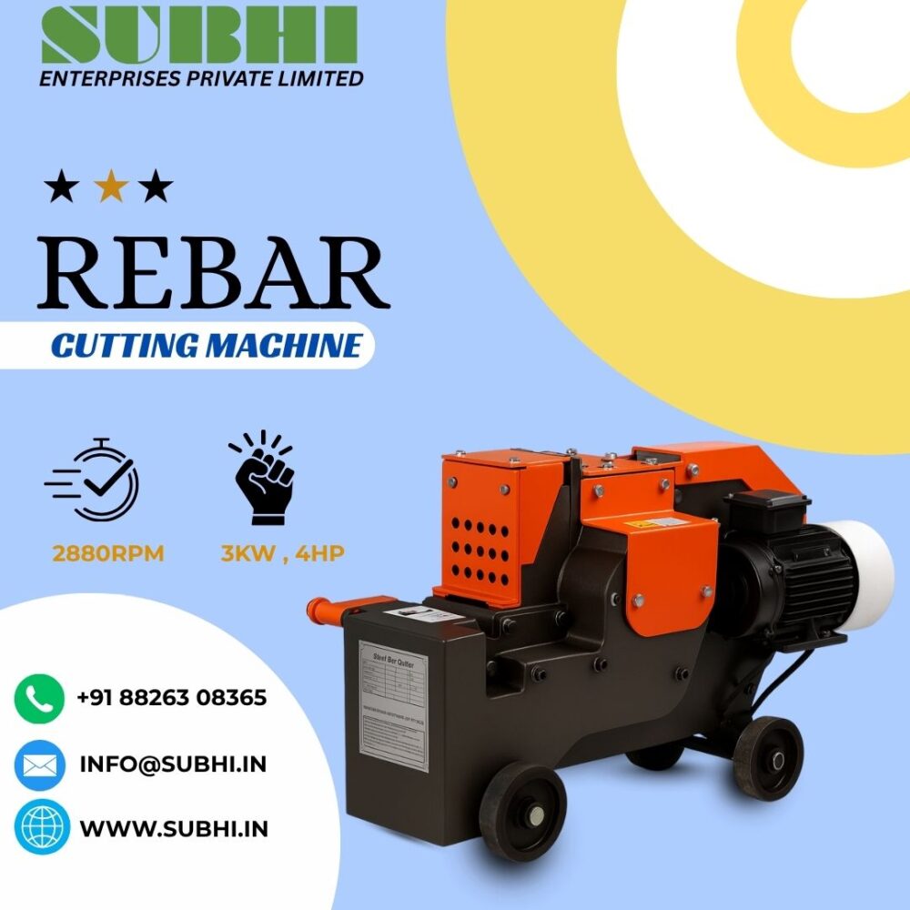 What is a tool that cuts rebar? A rebar cutting machine is a heavy-duty tool that cuts and shapes steel rods and reinforcement bars (rebars). Before pouring concrete into buildings, these bars need to be resized and cut to the right length. This is especially true for slabs that will be reinforced concrete. The rebars make the concrete structures stronger when they are under tension. It used to be dangerous and take a long time to cut rebar, and you needed a hacksaw or gas cutting tools. Not caring about accuracy. Technology has made rebar cutting systems safer and better at what they do. Right now, rebar cutting machines are used in the following areas: - Making bridges and bases - Making roads and bridges - Constructing tunnels and dams In addition to building homes and businesses above and below ground, these jobs also involve a lot of complicated and interconnected tasks. You need to do these things all at once. There are different roles for each task on a construction project, and each task depends on the others. There are different kinds of rebar cutting machines that are best for each worker. They come in a variety of sizes, shapes, and uses. What is the purpose of rebar cutting machines? Most machines in the business are built the same way and do the same thing: they cut rebar. Each machine has a cutting tool and a strong electric or hydraulic motor that powers the cutting tool and the cutting processes. The operator pulls a lever to turn on the hydraulic cutting mechanism, which cuts the rebar to the right length. There are steps you need to follow in order to cut rebar. Feeding Rebar: To finish the whole process, each operation has to follow a number of steps. Putting the rebar in the machine is the first step in cutting it. To find out how long the rebar should be, you need to do some things. You can only see the part of the rebar that needs to be cut. Cutting Action: The last step is to cut the rebar. The operator does what needs to be done to turn on the powerful motors and cutting gears. The system's dual-action mechanism will push the cutting blades apart with just the right amount of force so they can cut through the rebar. Cut that is clean and smooth: The building can use the rebar right away. The cut is so good that it doesn't need to be redone. Do it again to get more cuts You can do all of the tasks above one after the other, which will let you shear a lot of rebar in a very short amount of time. To get the most done, tasks don't change all of a sudden. Key Parts of the Subhi Rebar Cutting Machine Subhi Enterprises can make machines for customers. With problems in the field in mind, we have added the following features to our Rebar Cutting Machine: Powerful Engine The Rebar Cutting Machine has a powerful electric motor that keeps the torque steady, making it easy and quick to cut. Blades that work Hardened custom grade alloy steel cutting blades will last a long time without needing to be replaced for blades that are meant for heavy-duty passes. The ability to be moved around The machine is small and easy to move, so workers can easily get over both mobile and fixed barricades on the job site. How simple it is to use People who don't know how to use the machine can easily use it. The levers for cutting and other control functions have been made so that people who use them don't need a lot of training to do their jobs. A lot of cutting power Depending on the model, the machine can handle a lot of different diameters. For instance, it can cut rebars that are between 6mm and 40mm wide. Less work to keep up: Systems that are well-designed are easier to keep up because they have simpler structures, fewer moving parts, and parts that don't rust. Most of the time, maintenance and downtime are low. The systems are designed so that users can never be near or touch any moving parts. This means that they have safety features built in. Anti-vibration features make sure that everything runs smoothly. Structural systems make sure that systems are built with the right gear and motor settings so that they work well while using the least amount of energy. Resistance to rust: The captured systems have parts that don't rust and coverings that can handle a lot of rust. Type of machine: Machine for cutting rebar with electricity; Cutting range: 6mm to 40mm (TMT bars); Power of the motor: 3HP to 5HP (depends on the model); Voltage: 415V / 50Hz (Three Phase); Motor speed: 2800RPM; Average cutting speed: 32 cuts per minute; Weight: about 400–600 kg; Blade material: hardened alloy steel; Type of operation: Semi-Automatic; Body material: cast iron or steel made; Automatic or manual oil bath for the lubrication system; One year warranty against defects in manufacturing; (Note: Depending on the model and the needs of the client, the specifications may change.) The rebar cutting machine makes the job site safer and more productive in these ways: Ways to make work better It takes a lot of time to cut and stack the rebars by hand, but the machine does it much faster and more efficiently. Very precise There is a guarantee that each cut will be the same length and that it won't hurt the structure in any way. Less money spent on workers There is less need for people now, so the operational costs are lower. More safety The machine's design has parts that make it less likely that the person using it will get hurt. Lasts a long time The materials used to make these machines are strong and of high quality, so they last a long time. Rates of Work That Stay the Same The machine can keep cutting for a long time without slowing down or making mistakes. Green Electric rebar cutting machines are quieter and cleaner than gas-powered ones. Easy to move These machines can cut in more than one place and can be moved around the construction site as needed. Cutting machines for rebar in building Cutting machines for rebar are very important for building: Used for building columns, beams, and slabs. Bridge building: used for structures that need to be very strong. Road construction: used for slabs and flyovers. Industrial Projects: Used in steel mills and yards to make things. Building infrastructure: used in dams, tunnels, and subway systems. Why Customers Trust Subhi Enterprises for Rebar Cutting Machines People all over the country know that our Rebar Cutting Machines work well. Builders, contractors, and infrastructure companies can count on Subhi Enterprises Private Limited for help after the sale. We are also known for making machines that work well. A lot of people in the business like this brand. Reliability: Each machine is tested a lot to make sure it works and to lower the risk. Delivery: We make sure that every machine can be shipped, set up, and supported from anywhere in the country. Support: People who own the machine have liked the ongoing maintenance help, the supply of spare parts and other parts for the machine, and the help with replacing the cop. Affordability: Our machines are all reasonably priced, and they don't lose any of their functionality or performance. Flexibility: Machines have settings and other options that can be changed. One of our main goals at Subhi Enterprises is to earn your trust and confidence. Taking care of a machine will make it last longer. Machines get worn out over time, just like people do. Every machine has moving parts, and they need to avoid too much friction. Cleaning every machine is necessary to keep things from getting too hot. This way, no active parts touch each other. The machine needs to be cleaned so it doesn't get too dirty. Before you check to see if a machine is safe and works, you need to clean it to get rid of any dust, metal shavings, or other debris. All spare parts must work with the machine, and the machine's supply must include parts that can be switched out. They need to be kept dry, dusted, and covered up between uses of the machine. Conclusion The Rebar Cutting Machine during the construction period shows how important it is to be able to control and trust the materials you use to build. It shows how homes, businesses, and public works are being built faster. Subhi Enterprises Private Limited quickly and effectively gives construction tools and solutions. Adding rebar cutters, benders, and straighteners not only makes building safer and faster, but it also makes it much easier to combine different building tasks into the workflow. You can learn more by visiting our website, www.subhi.in, or by calling us at +91 88263 08365. The construction industry needs a rebar cutting machine that can do precise, powerful work. Today, the construction industry needs both speed and accuracy. People who work in construction know that time is the most important thing, and they won't settle for less quality. So, to make their tools work better, construction workers made them better. One of the most advanced tools that modern builders have used and can use is the Rebar Cutting Machine. Subhi Enterprises Private Limited's Rebar Cutting Machines make it easier to solve the hardest problems. The main goal of this blog is to talk about the most important parts of this machine, like what it is, what it does, and why it's important. It also lists its technical specifications and goes into detail about its benefits. What is a tool that cuts rebar? A rebar cutting machine is a heavy-duty tool that cuts and shapes steel rods and reinforcement bars (rebars). Before pouring concrete into buildings, these bars need to be resized and cut to the right length. This is especially true for slabs that will be reinforced concrete. The rebars make the concrete structures stronger when they are under tension. It used to be dangerous and take a long time to cut rebar, and you needed a hacksaw or gas cutting tools. Not caring about accuracy. Technology has made rebar cutting systems safer and better at what they do. Right now, rebar cutting machines are used in the following areas: - Making bridges and bases - Making roads and bridges - Constructing tunnels and dams In addition to building homes and businesses above and below ground, these jobs also involve a lot of complicated and interconnected tasks. You need to do these things all at once. There are different roles for each task on a construction project, and each task depends on the others. There are different kinds of rebar cutting machines that are best for each worker. They come in a variety of sizes, shapes, and uses. What is the purpose of rebar cutting machines? Most machines in the business are built the same way and do the same thing: they cut rebar. Each machine has a cutting tool and a strong electric or hydraulic motor that powers the cutting tool and the cutting processes. The operator pulls a lever to turn on the hydraulic cutting mechanism, which cuts the rebar to the right length. There are steps you need to follow in order to cut rebar. Feeding Rebar: To finish the whole process, each operation has to follow a number of steps. Putting the rebar in the machine is the first step in cutting it. To find out how long the rebar should be, you need to do some things. You can only see the part of the rebar that needs to be cut. Cutting Action: The last step is to cut the rebar. The operator does what needs to be done to turn on the powerful motors and cutting gears. The system's dual-action mechanism will push the cutting blades apart with just the right amount of force so they can cut through the rebar. Cut that is clean and smooth: The building can use the rebar right away. The cut is so good that it doesn't need to be redone. Do it again to get more cuts You can do all of the tasks above one after the other, which will let you shear a lot of rebar in a very short amount of time. To get the most done, tasks don't change all of a sudden. Key Parts of the Subhi Rebar Cutting Machine Subhi Enterprises can make machines for customers. With problems in the field in mind, we have added the following features to our Rebar Cutting Machine: Powerful Engine The Rebar Cutting Machine has a powerful electric motor that keeps the torque steady, making it easy and quick to cut. Blades that work Hardened custom grade alloy steel cutting blades will last a long time without needing to be replaced for blades that are meant for heavy-duty passes. The ability to be moved around The machine is small and easy to move, so workers can easily get over both mobile and fixed barricades on the job site. How simple it is to use People who don't know how to use the machine can easily use it. The levers for cutting and other control functions have been made so that people who use them don't need a lot of training to do their jobs. A lot of cutting power Depending on the model, the machine can handle a lot of different diameters. For instance, it can cut rebars that are between 6mm and 40mm wide. Less work to keep up: Systems that are well-designed are easier to keep up because they have simpler structures, fewer moving parts, and parts that don't rust. Most of the time, maintenance and downtime are low. The systems are designed so that users can never be near or touch any moving parts. This means that they have safety features built in. Anti-vibration features make sure that everything runs smoothly. Structural systems make sure that systems are built with the right gear and motor settings so that they work well while using the least amount of energy. Resistance to rust: The captured systems have parts that don't rust and coverings that can handle a lot of rust. Type of machine: Machine for cutting rebar with electricity; Cutting range: 6mm to 40mm (TMT bars); Power of the motor: 3HP to 5HP (depends on the model); Voltage: 415V / 50Hz (Three Phase); Motor speed: 2800RPM; Average cutting speed: 32 cuts per minute; Weight: about 400–600 kg; Blade material: hardened alloy steel; Type of operation: Semi-Automatic; Body material: cast iron or steel made; Automatic or manual oil bath for the lubrication system; One year warranty against defects in manufacturing; (Note: Depending on the model and the needs of the client, the specifications may change.) The rebar cutting machine makes the job site safer and more productive in these ways: Ways to make work better It takes a lot of time to cut and stack the rebars by hand, but the machine does it much faster and more efficiently. Very precise There is a guarantee that each cut will be the same length and that it won't hurt the structure in any way. Less money spent on workers There is less need for people now, so the operational costs are lower. More safety The machine's design has parts that make it less likely that the person using it will get hurt. Lasts a long time The materials used to make these machines are strong and of high quality, so they last a long time. Rates of Work That Stay the Same The machine can keep cutting for a long time without slowing down or making mistakes. Green Electric rebar cutting machines are quieter and cleaner than gas-powered ones. Easy to move These machines can cut in more than one place and can be moved around the construction site as needed. Cutting machines for rebar in building Cutting machines for rebar are very important for building: Used for building columns, beams, and slabs. Bridge building: used for structures that need to be very strong. Road construction: used for slabs and flyovers. Industrial Projects: Used in steel mills and yards to make things. Building infrastructure: used in dams, tunnels, and subway systems. Why Customers Trust Subhi Enterprises for Rebar Cutting Machines People all over the country know that our Rebar Cutting Machines work well. Builders, contractors, and infrastructure companies can count on Subhi Enterprises Private Limited for help after the sale. We are also known for making machines that work well. A lot of people in the business like this brand. Reliability: Each machine is tested a lot to make sure it works and to lower the risk. Delivery: We make sure that every machine can be shipped, set up, and supported from anywhere in the country. Support: People who own the machine have liked the ongoing maintenance help, the supply of spare parts and other parts for the machine, and the help with replacing the cop. Affordability: Our machines are all reasonably priced, and they don't lose any of their functionality or performance. Flexibility: Machines have settings and other options that can be changed. One of our main goals at Subhi Enterprises is to earn your trust and confidence. Taking care of a machine will make it last longer. Machines get worn out over time, just like people do. Every machine has moving parts, and they need to avoid too much friction. Cleaning every machine is necessary to keep things from getting too hot. This way, no active parts touch each other. The machine needs to be cleaned so it doesn't get too dirty. Before you check to see if a machine is safe and works, you need to clean it to get rid of any dust, metal shavings, or other debris. All spare parts must work with the machine, and the machine's supply must include parts that can be switched out. They need to be kept dry, dusted, and covered up between uses of the machine. Conclusion The Rebar Cutting Machine during the construction period shows how important it is to be able to control and trust the materials you use to build. It shows how homes, businesses, and public works are being built faster. Subhi Enterprises Private Limited quickly and effectively gives construction tools and solutions. Adding rebar cutters, benders, and straighteners not only makes construction work safer and faster, but it also makes it much easier to fit different construction tasks into the workflow. You can find out more by visiting our website, www.subhi.in, or by calling us at +91 88263 08365.